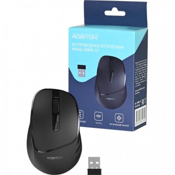Компьютерная мышь ROBITON OMWL-01 офисная, беспроводная, 1200-3200DPI, 3кн+колесо, черный BL1