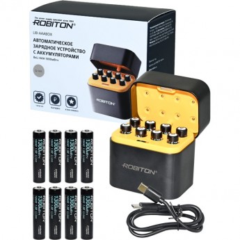 Зарядное устройство с аккумуляторами ROBITON Li8-AAABOX + аккумуляторы 8*Li10440 (AAA) 736мАч