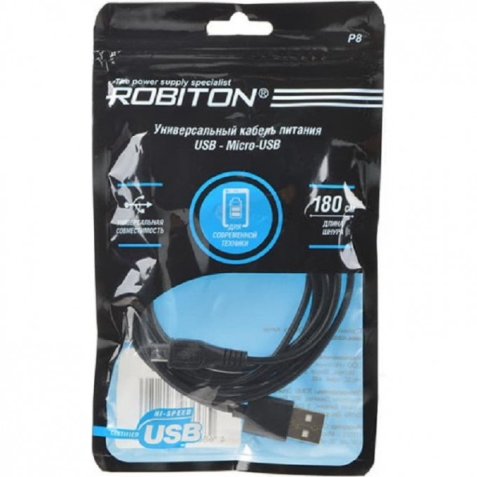 Кабель USB ROBITON P1 USB A - MicroUSB, 1м черный PK1 13167